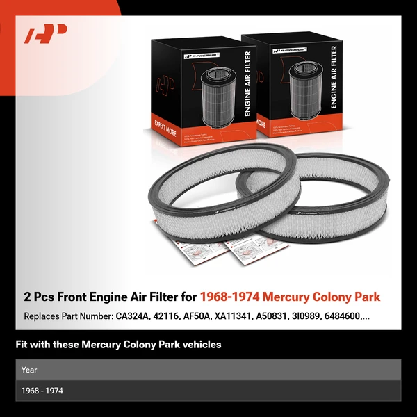 2 Pcs Front Engine Air Filter for 1968-1974 Mercury Colony Park