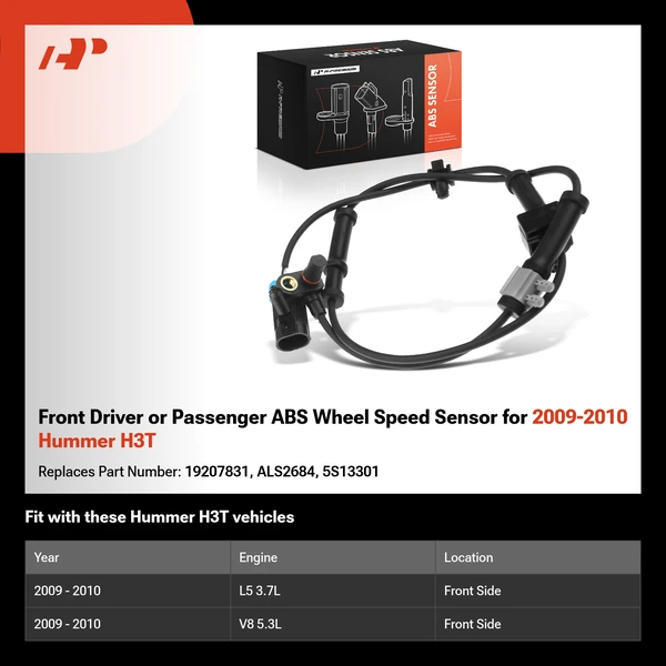 Front Driver or Passenger ABS Wheel Speed Sensor for 2009-2010 Hummer H3T