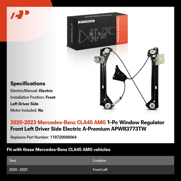 2020-2023 Mercedes-Benz CLA45 AMG 1-Pc Window Regulator Front Left Driver Side Electric A-Premium APWR3773TW