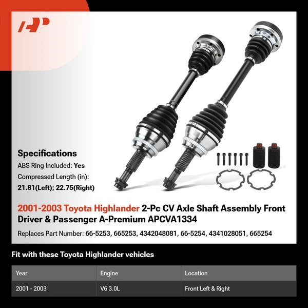 2001-2003 Toyota Highlander 2-Pc CV Axle Shaft Assembly Front Driver & Passenger A-Premium APCVA1334