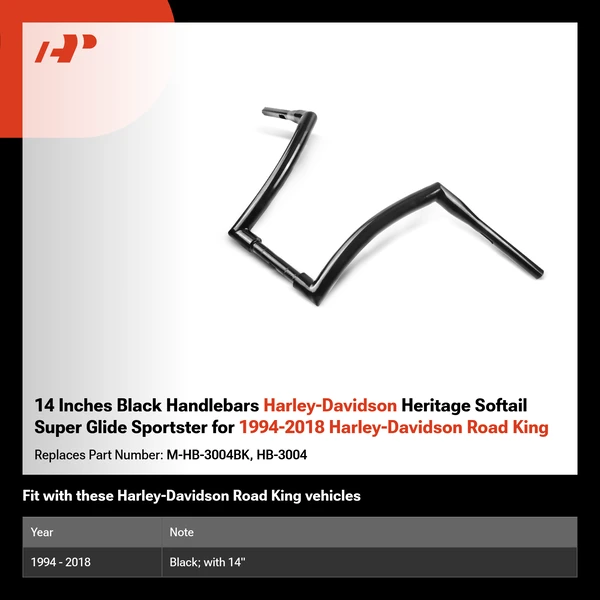 14 Inches Black Handlebars Harley-Davidson Heritage Softail Super Glide Sportster for 1994-2018 Harley-Davidson Road King