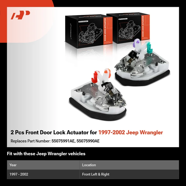 2 Pcs Front Door Lock Actuator for 1997-2002 Jeep Wrangler