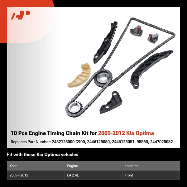 10 Pcs Engine Timing Chain Kit for 2009-2012 Kia Optima