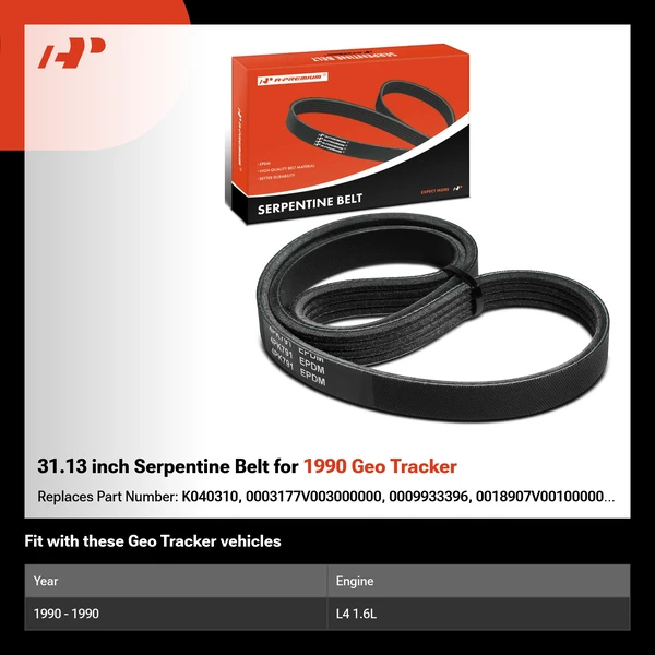31.13 inch Serpentine Belt for 1990 Geo Tracker