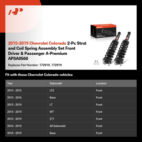 2015-2019 Chevrolet Colorado 2-Pc Strut and Coil Spring Assembly Set Front Driver & Passenger A-Premium APSA0560