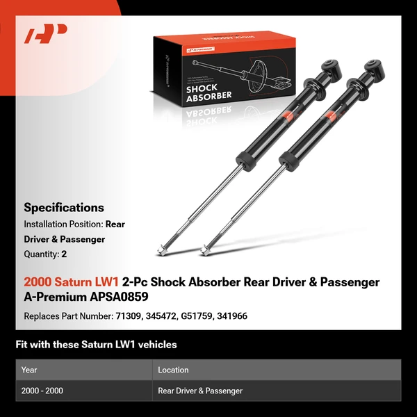 2000 Saturn LW1 2-Pc Shock Absorber Rear Driver & Passenger A-Premium APSA0859