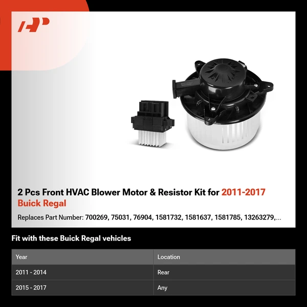 2 Pcs Front HVAC Blower Motor & Resistor Kit for 2011-2017 Buick Regal