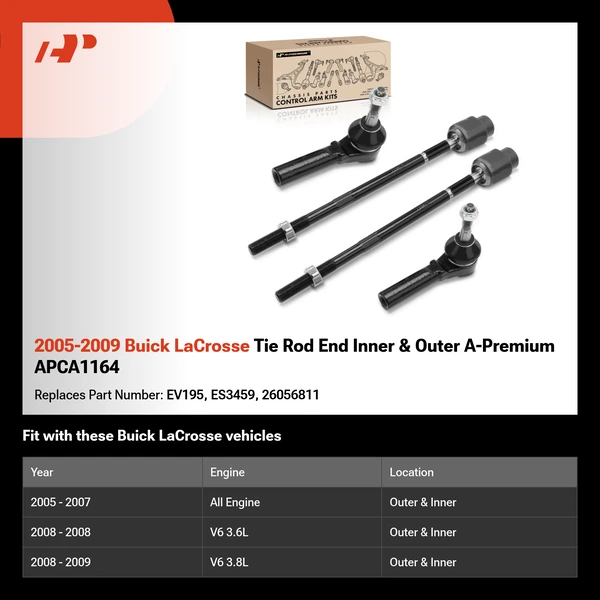 2005-2009 Buick LaCrosse Tie Rod End Inner & Outer A-Premium APCA1164