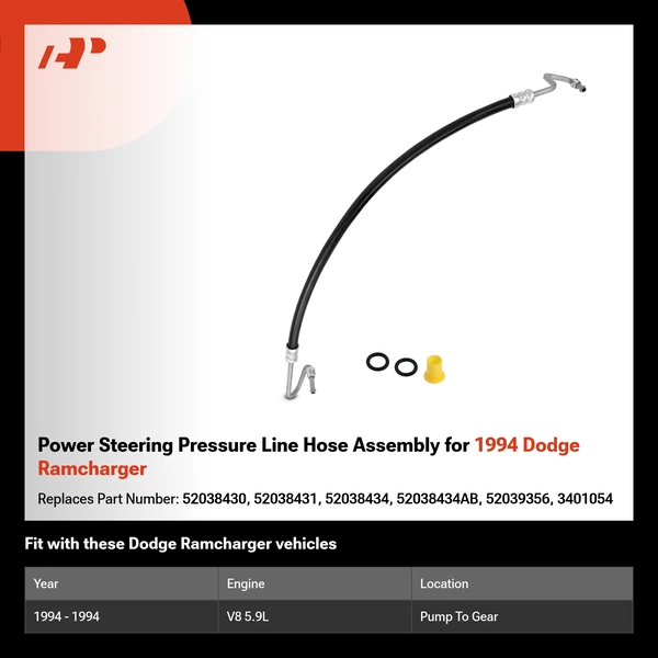 Power Steering Pressure Line Hose Assembly for 1994 Dodge Ramcharger