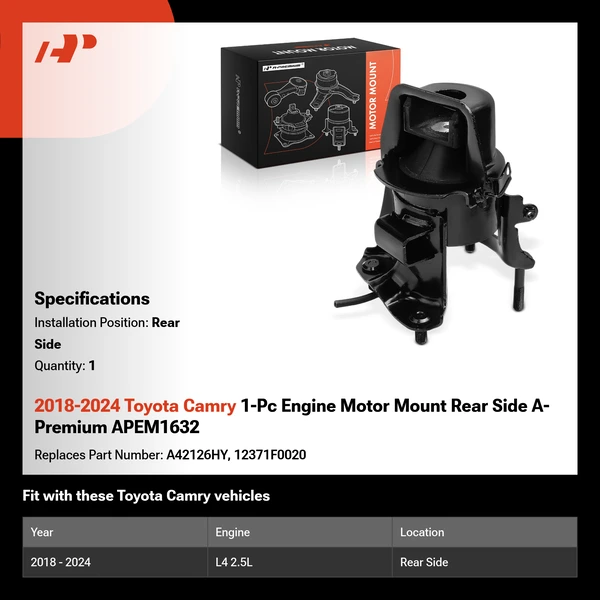 2018-2024 Toyota Camry 1-Pc Engine Motor Mount Rear Side A-Premium APEM1632