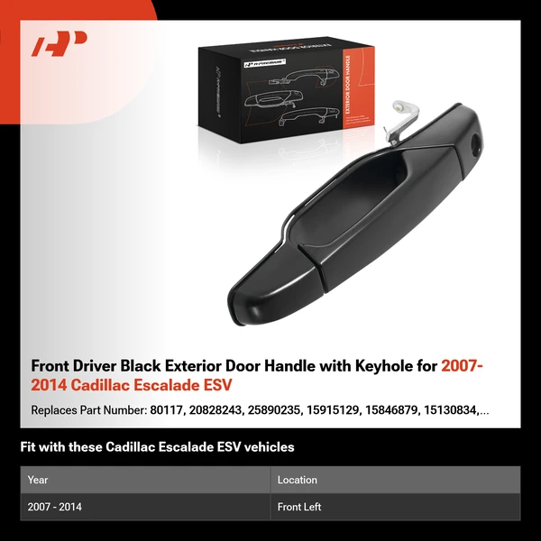 Front Driver Black Exterior Door Handle with Keyhole for 2007-2014 Cadillac Escalade ESV