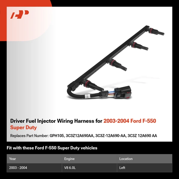Driver Fuel Injector Wiring Harness for 2003-2004 Ford F-550 Super Duty