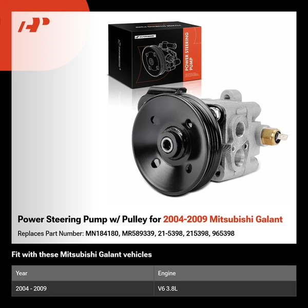 Power Steering Pump w/ Pulley for 2004-2009 Mitsubishi Galant