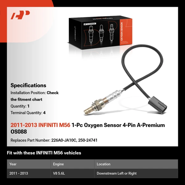 2011-2013 INFINITI M56 1-Pc Oxygen Sensor 4-Pin A-Premium OS088