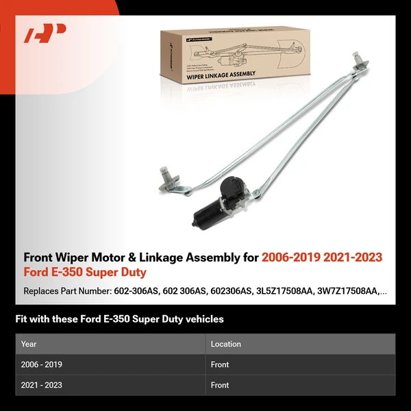 Front Wiper Motor & Linkage Assembly for 2006-2019 2021-2023 Ford E-350 Super Duty