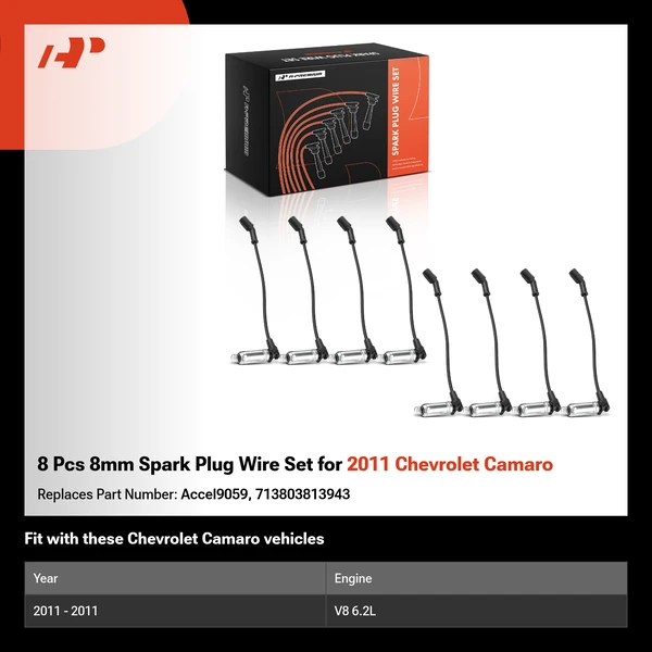 8 Pcs 8mm Spark Plug Wire Set for 2011 Chevrolet Camaro