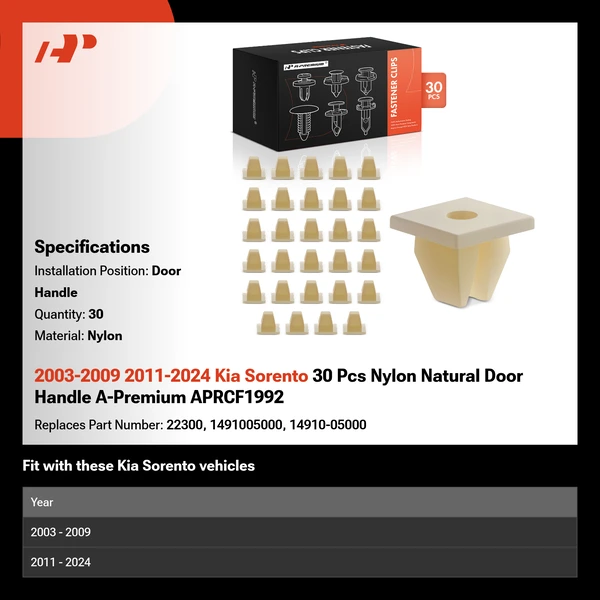 2003-2009 2011-2024 Kia Sorento 30 Pcs Nylon Natural Door Handle A-Premium APRCF1992