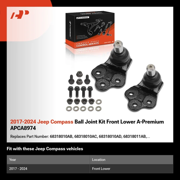 2017-2024 Jeep Compass Ball Joint Kit Front Lower A-Premium APCA8974