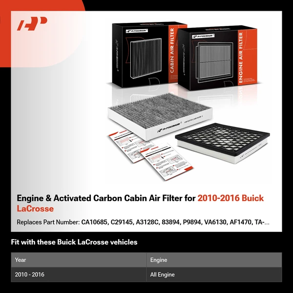 Engine & Activated Carbon Cabin Air Filter for 2010-2016 Buick LaCrosse