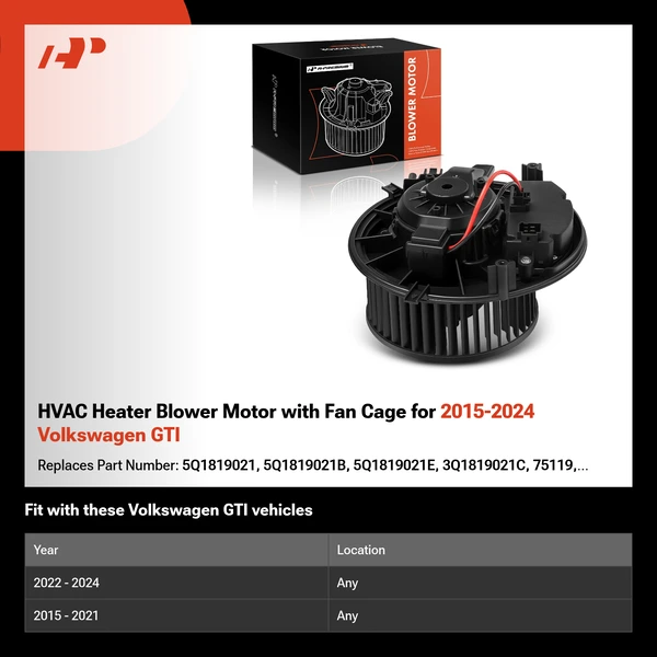 HVAC Heater Blower Motor with Fan Cage for 2015-2024 Volkswagen GTI