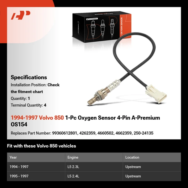 1994-1997 Volvo 850 1-Pc Oxygen Sensor 4-Pin A-Premium OS154
