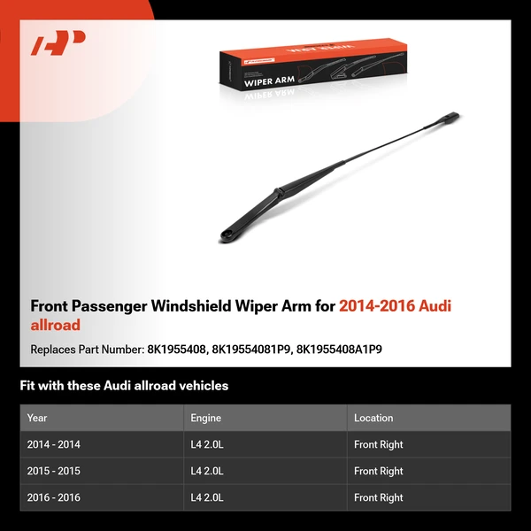 Front Passenger Windshield Wiper Arm for 2014-2016 Audi allroad