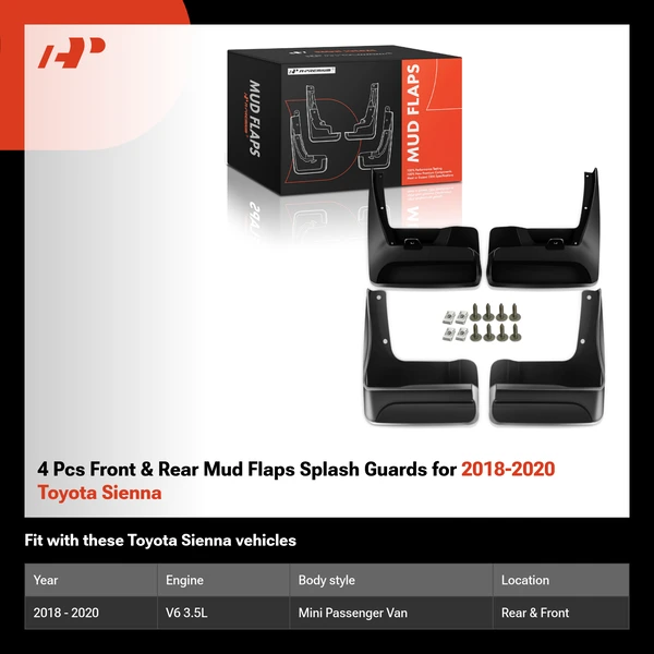 4 Pcs Front & Rear Mud Flaps Splash Guards for 2018-2020 Toyota Sienna
