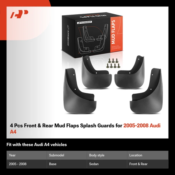 4 Pcs Front & Rear Mud Flaps Splash Guards for 2005-2008 Audi A4