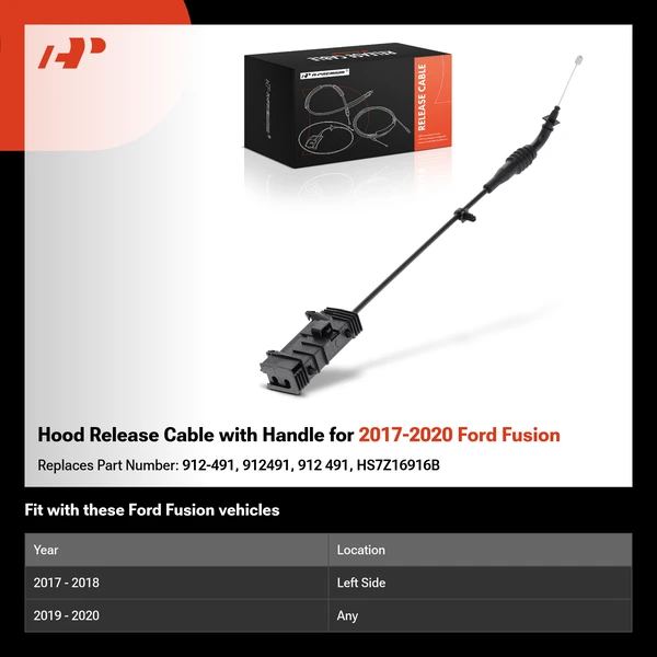 Hood Release Cable with Handle for 2017-2020 Ford Fusion