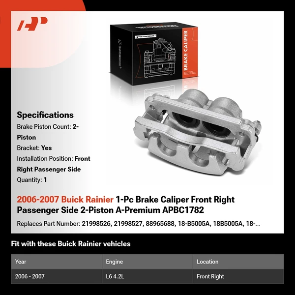 2006-2007 Buick Rainier 1-Pc Brake Caliper Front Right Passenger Side 2-Piston A-Premium APBC1782