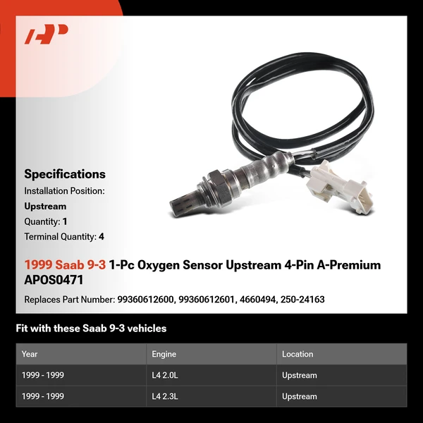 1999 Saab 9-3 1-Pc Oxygen Sensor Upstream 4-Pin A-Premium APOS0471