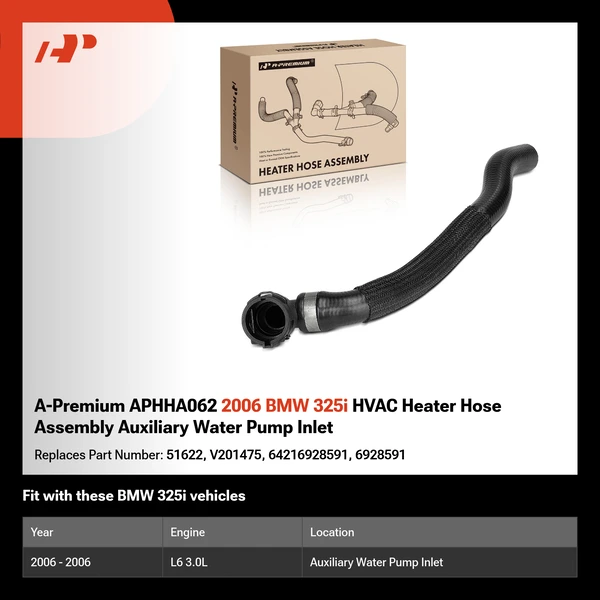 A-Premium APHHA062 2006 BMW 325i HVAC Heater Hose Assembly Auxiliary Water Pump Inlet