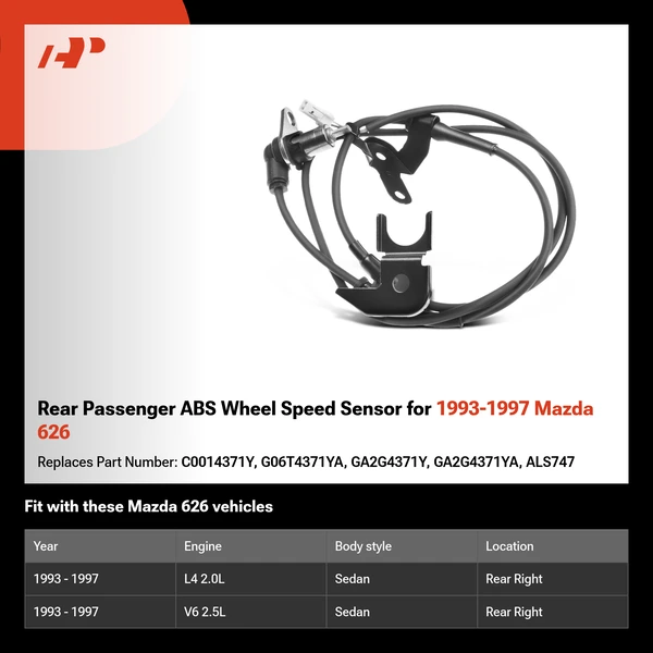 Rear Passenger ABS Wheel Speed Sensor for 1993-1997 Mazda 626