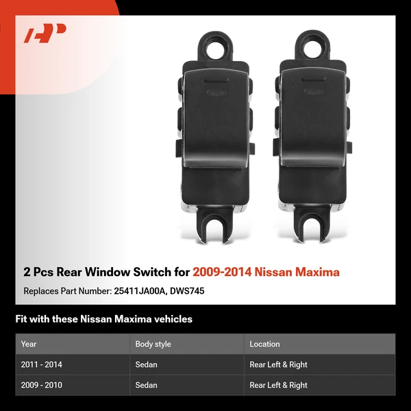 2 Pcs Rear Window Switch for 2009-2014 Nissan Maxima