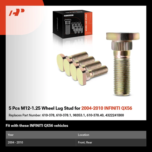 5 Pcs M12-1.25 Wheel Lug Stud for 2004-2010 INFINITI QX56