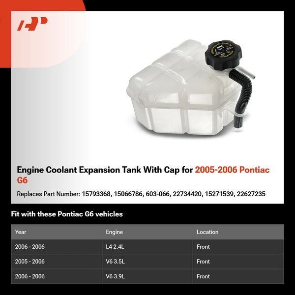 Engine Coolant Expansion Tank With Cap for 2005-2006 Pontiac G6