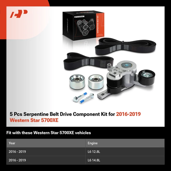 5 Pcs Serpentine Belt Drive Component Kit for 2016-2019 Western Star 5700XE