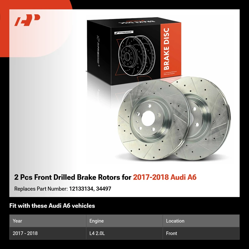 2 Pcs Front Drilled Brake Rotors for 2017-2018 Audi A6