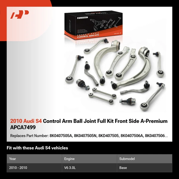 2010 Audi S4 Control Arm Ball Joint Full Kit Front Side A-Premium APCA7499
