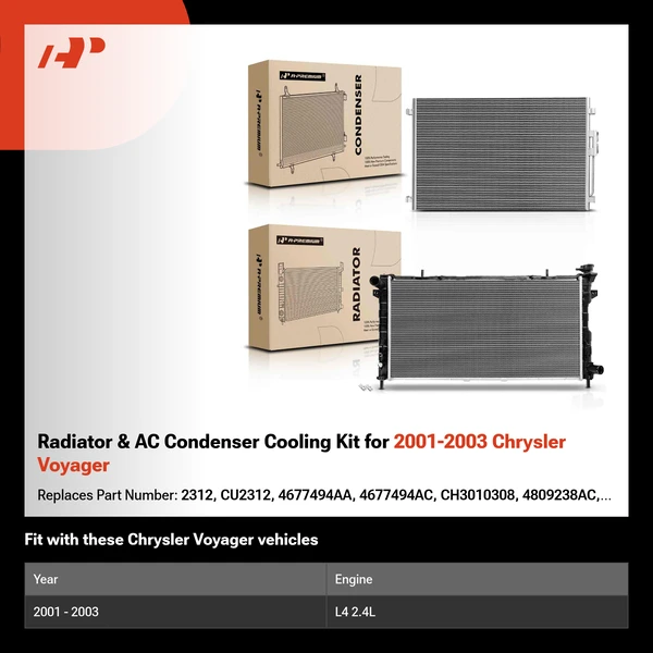 Radiator & AC Condenser Cooling Kit for 2001-2003 Chrysler Voyager