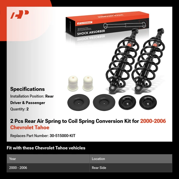 2 Pcs Rear Air Spring to Coil Spring Conversion Kit for 2000-2006 Chevrolet Tahoe