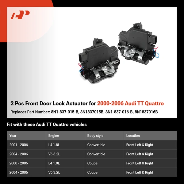 2 Pcs Front Door Lock Actuator for 2000-2006 Audi TT Quattro