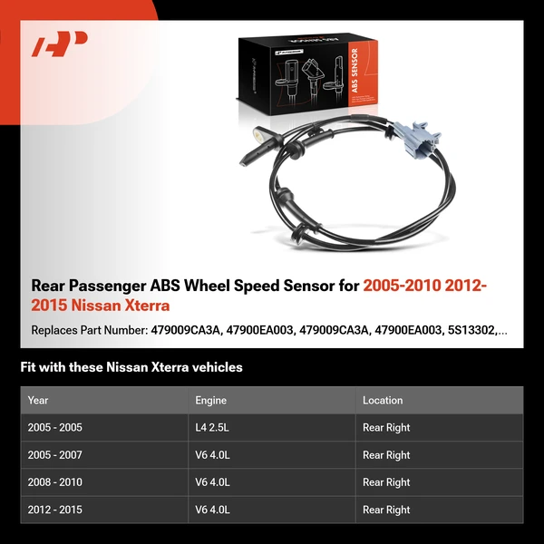 Rear Passenger ABS Wheel Speed Sensor for 2005-2010 2012-2015 Nissan Xterra