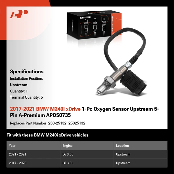 2017-2021 BMW M240i xDrive 1-Pc Oxygen Sensor Upstream 5-Pin A-Premium APOS0735