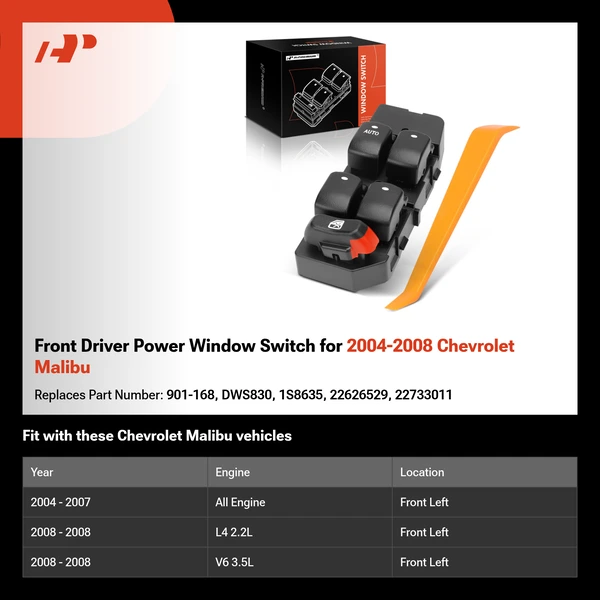 Front Driver Power Window Switch for 2004-2008 Chevrolet Malibu