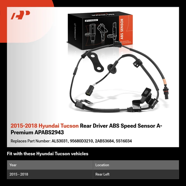 2015-2018 Hyundai Tucson Rear Driver ABS Speed Sensor A-Premium APABS2943