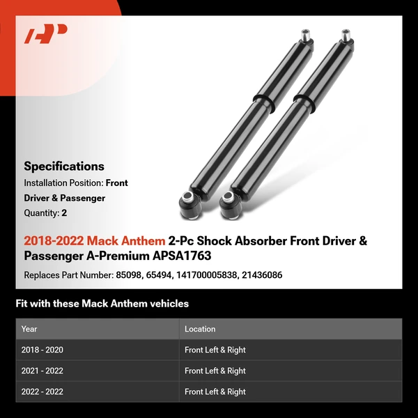 2018-2022 Mack Anthem 2-Pc Shock Absorber Front Driver & Passenger A-Premium APSA1763