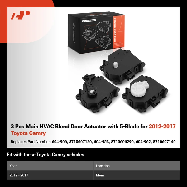 3 Pcs Main HVAC Blend Door Actuator with 5-Blade for 2012-2017 Toyota Camry
