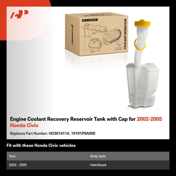 Engine Coolant Recovery Reservoir Tank with Cap for 2002-2005 Honda Civic
