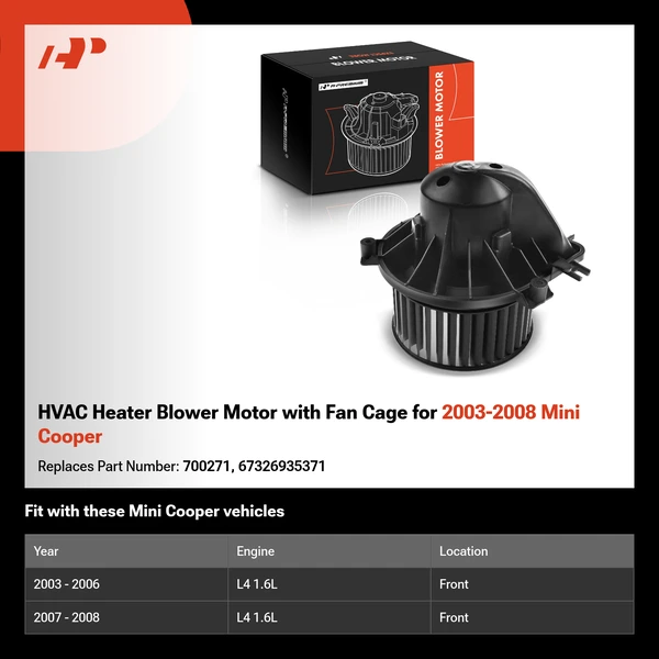 HVAC Heater Blower Motor with Fan Cage for 2003-2008 Mini Cooper